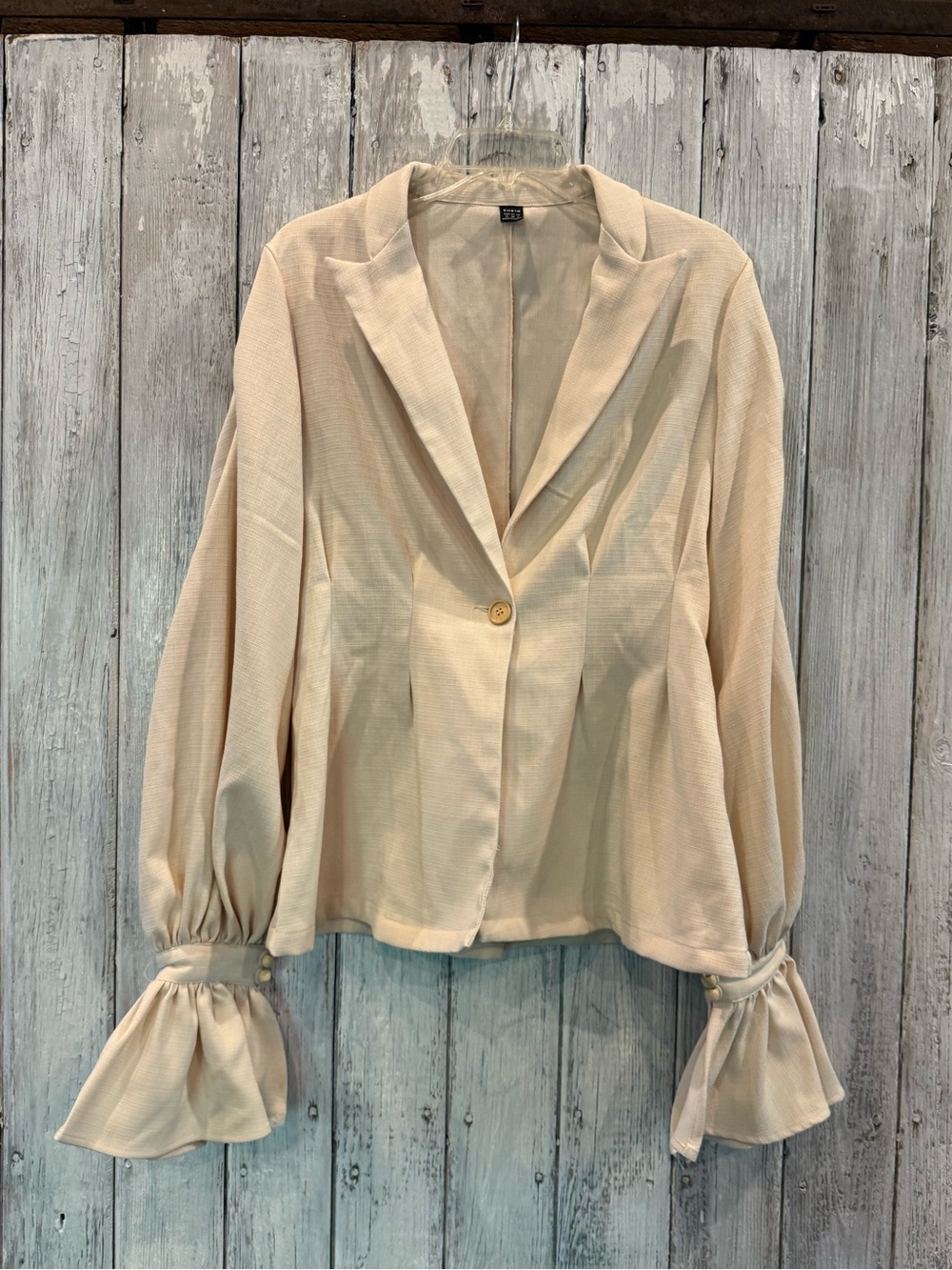 Cream Tie-Cuff Textured Blazer